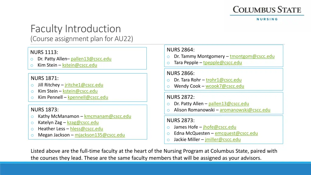 faculty introduction course assignment plan
