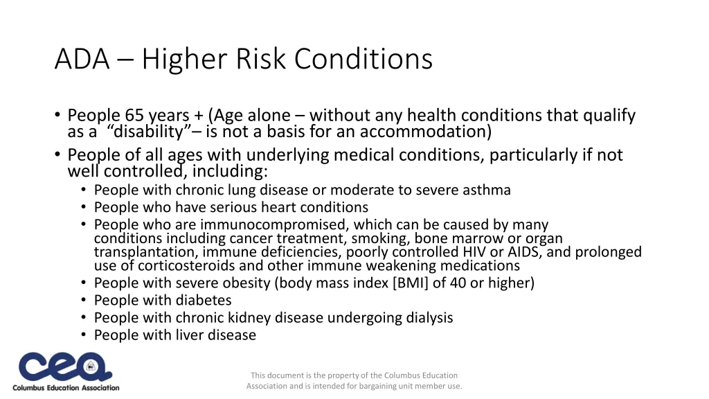 ada higher risk conditions