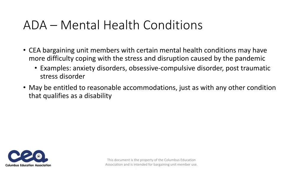 ada mental health conditions