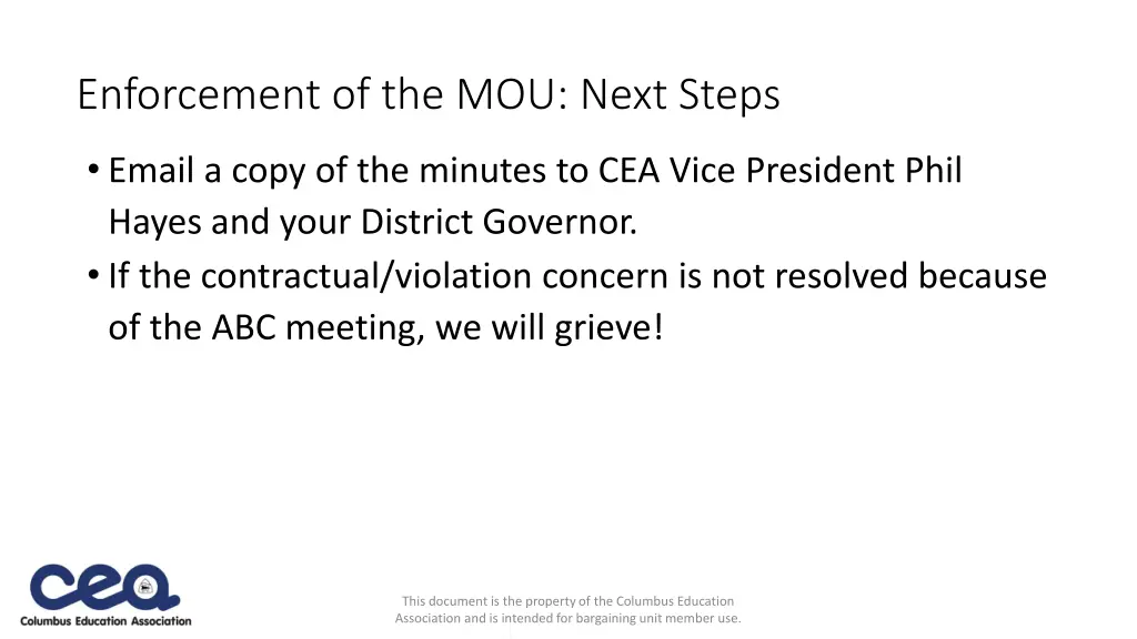 enforcement of the mou next steps