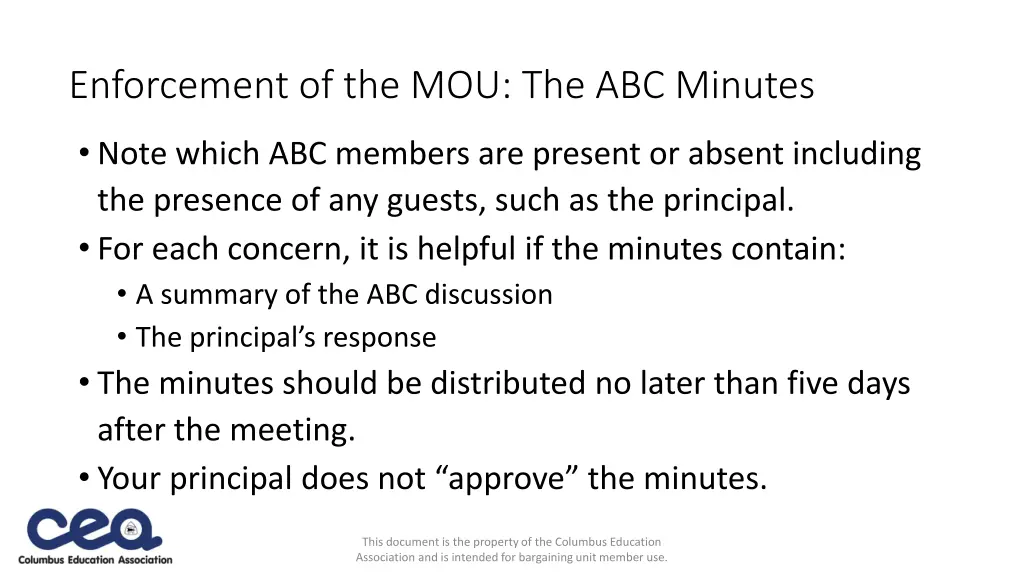 enforcement of the mou the abc minutes
