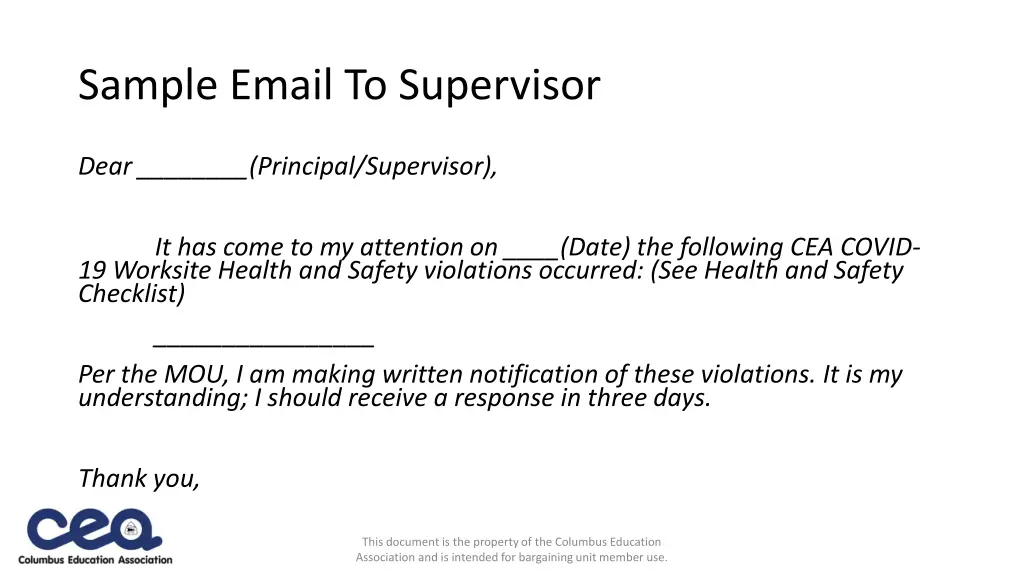 sample email to supervisor