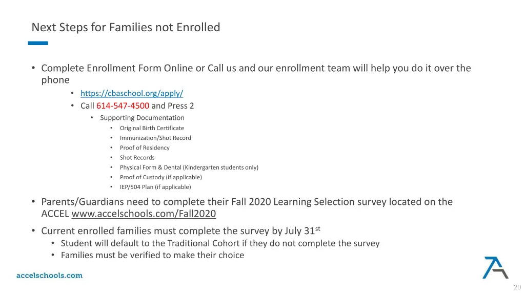 next steps for families not enrolled