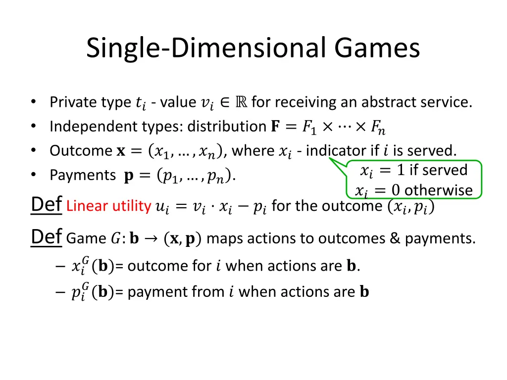 single dimensional games