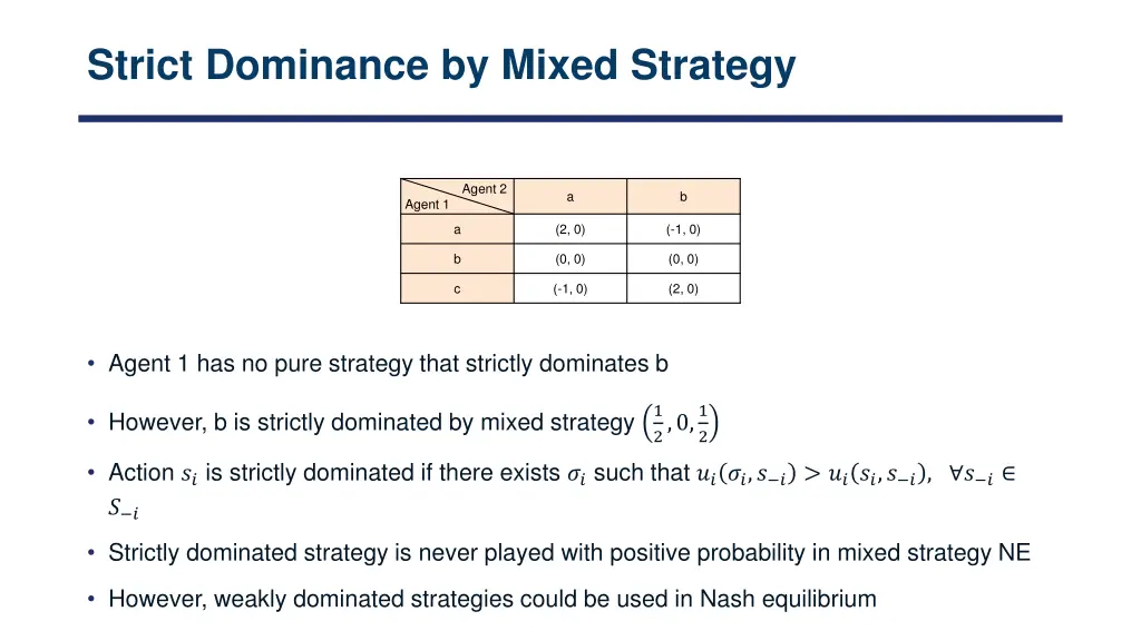 strict dominance by mixed strategy