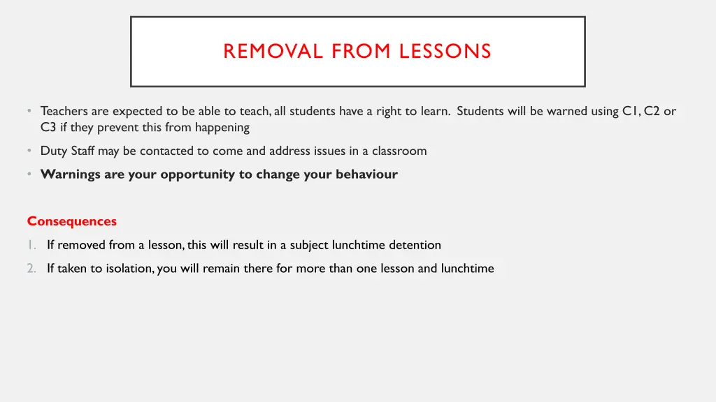 removal from lessons