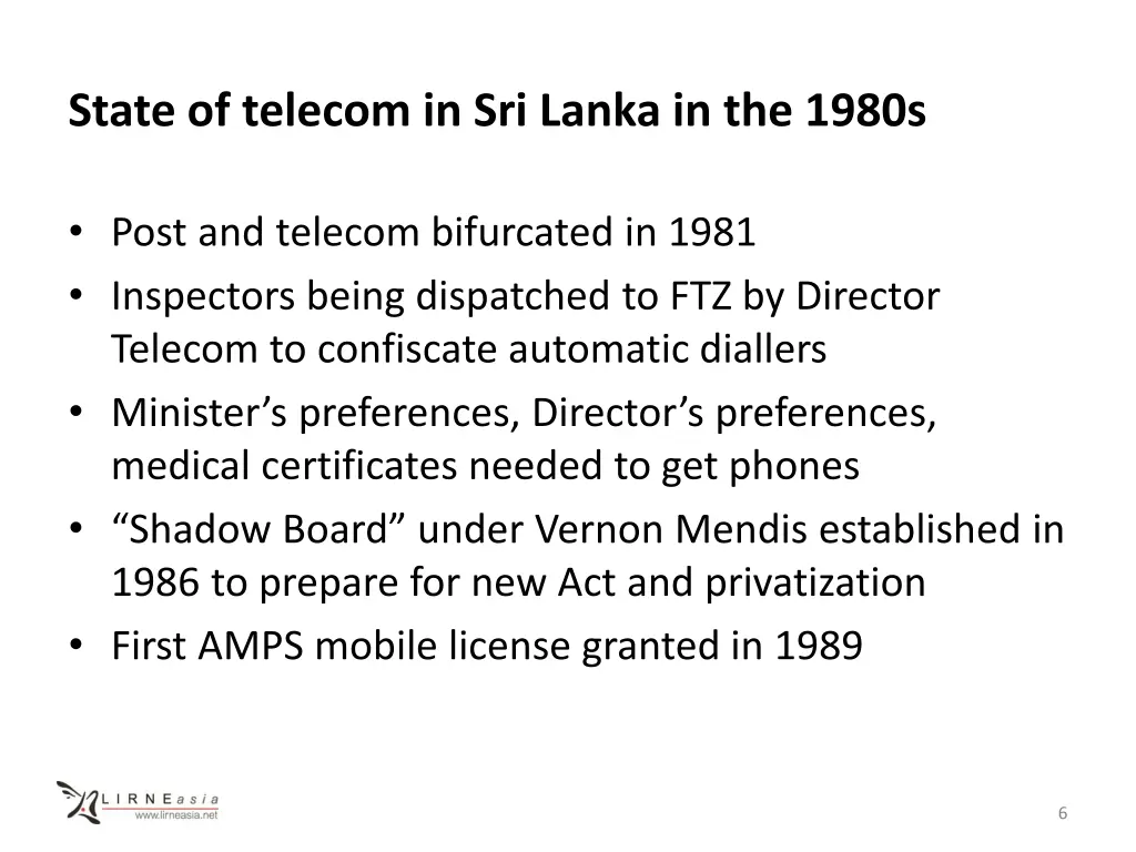 state of telecom in sri lanka in the 1980s