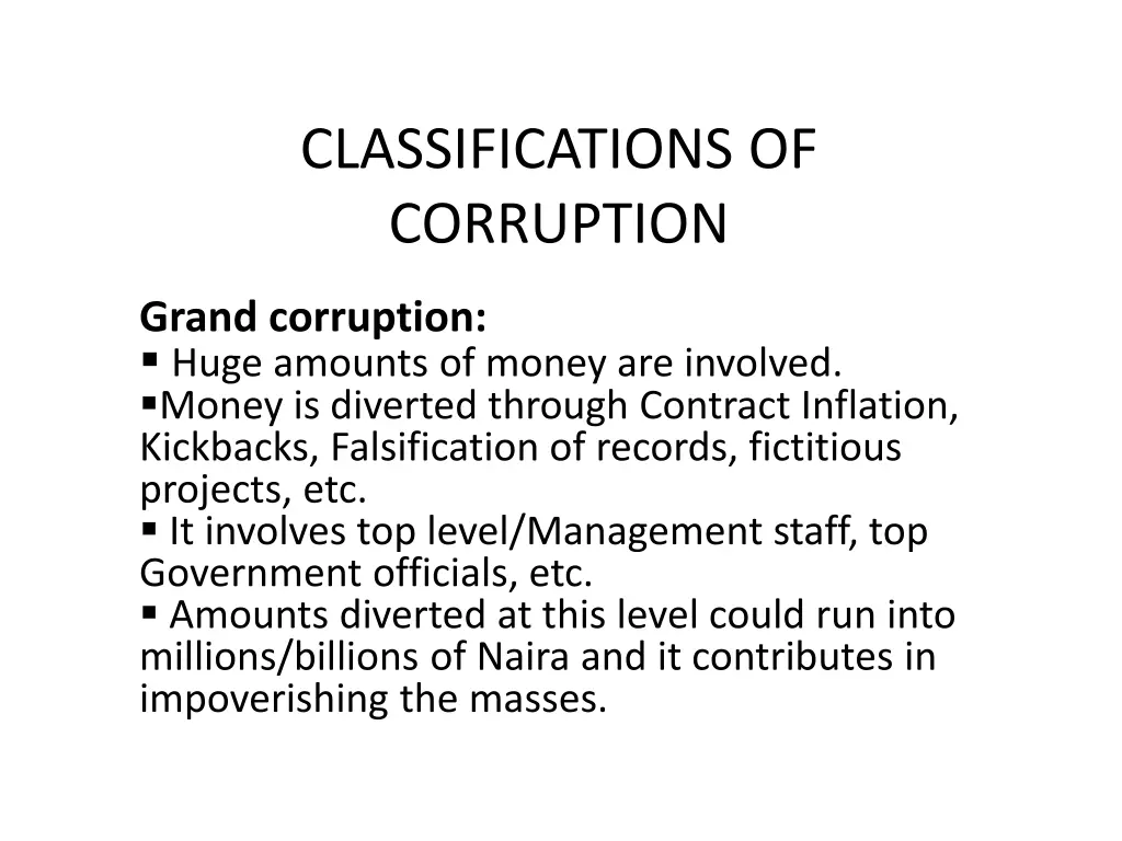 classifications of corruption