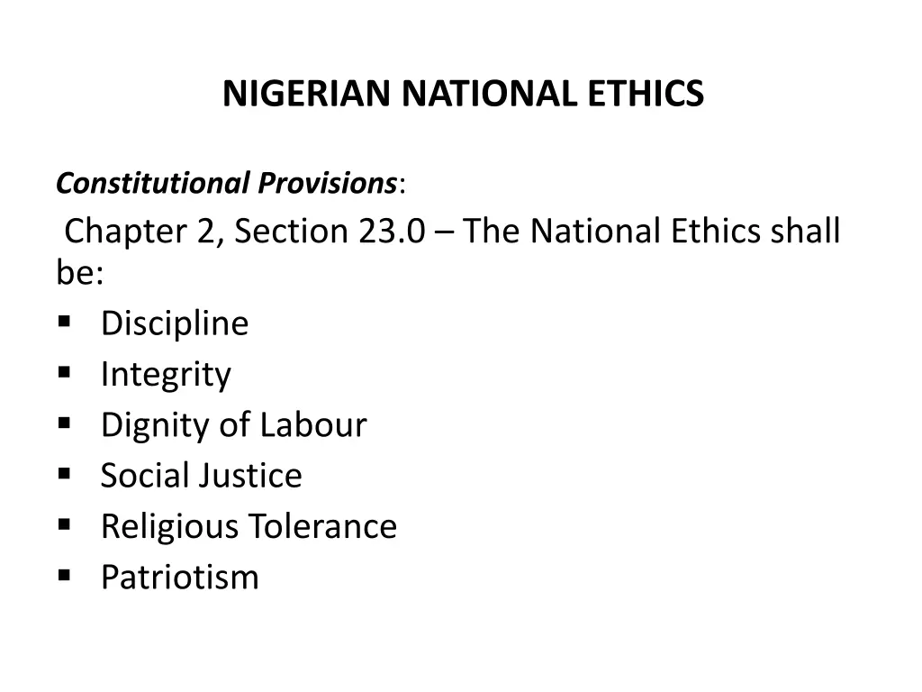nigerian national ethics