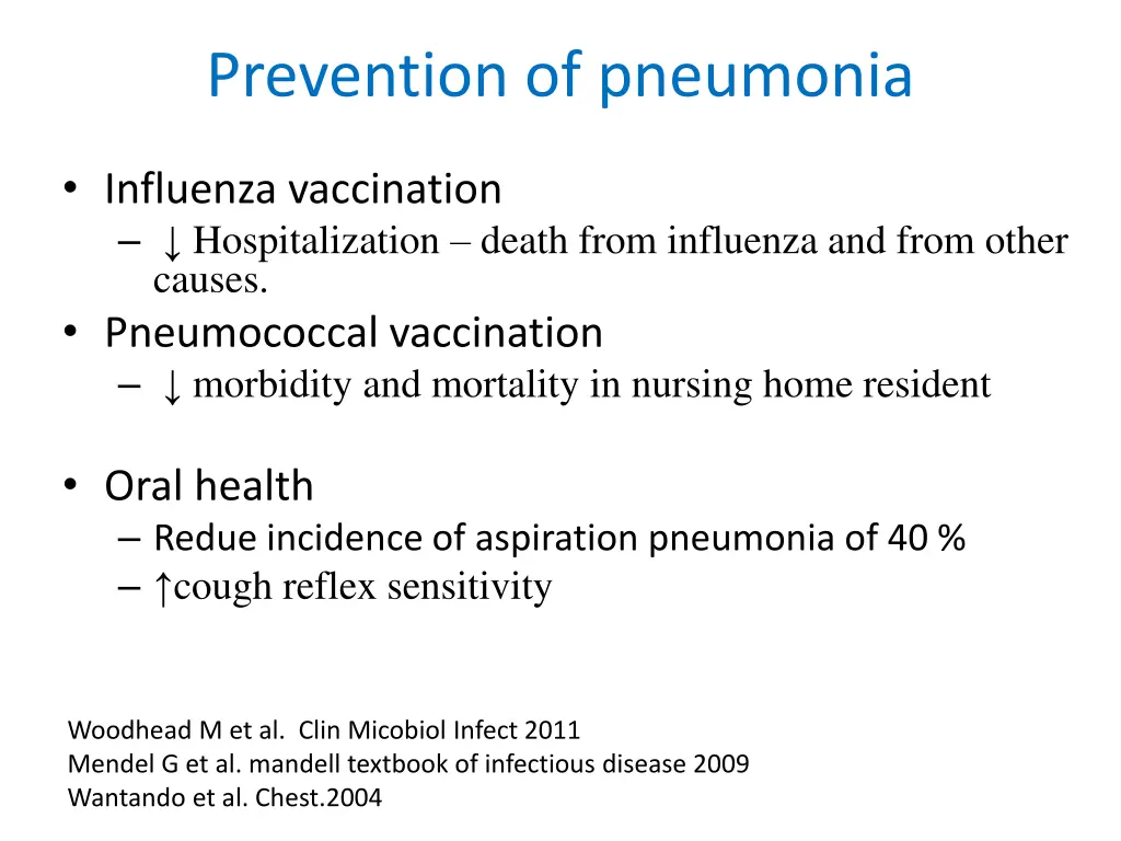 prevention of pneumonia