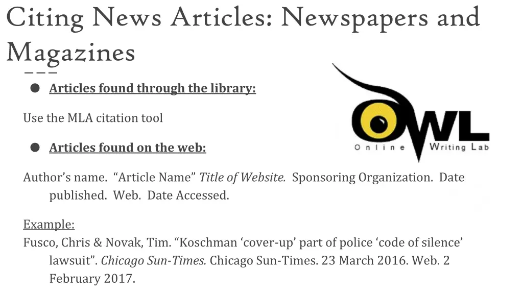 citing news articles newspapers and magazines