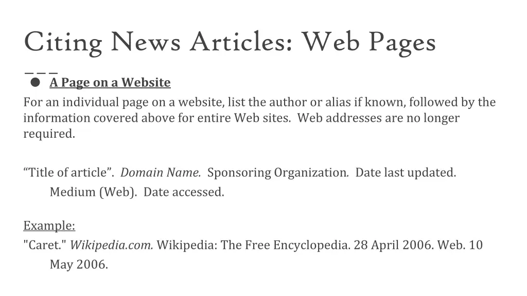 citing news articles web pages