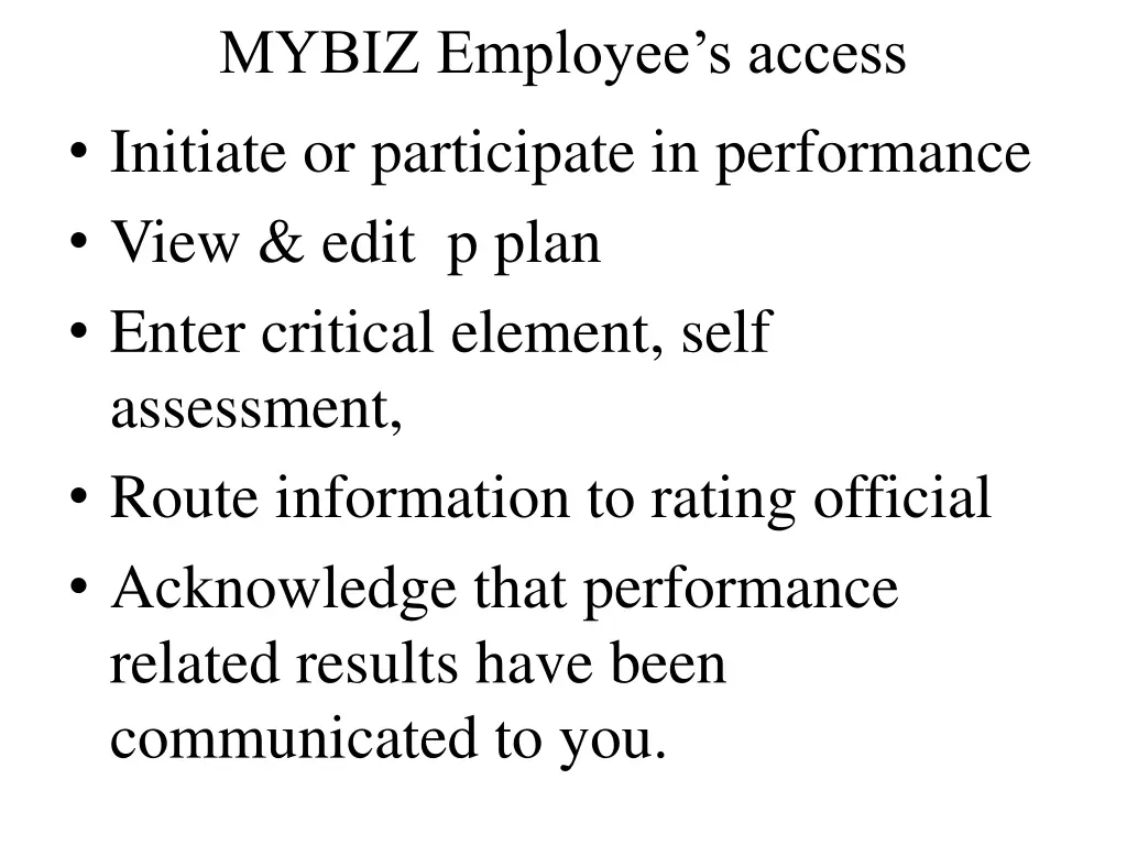 mybiz employee s access initiate or participate