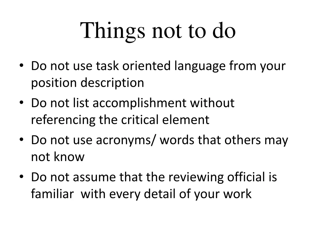 things not to do