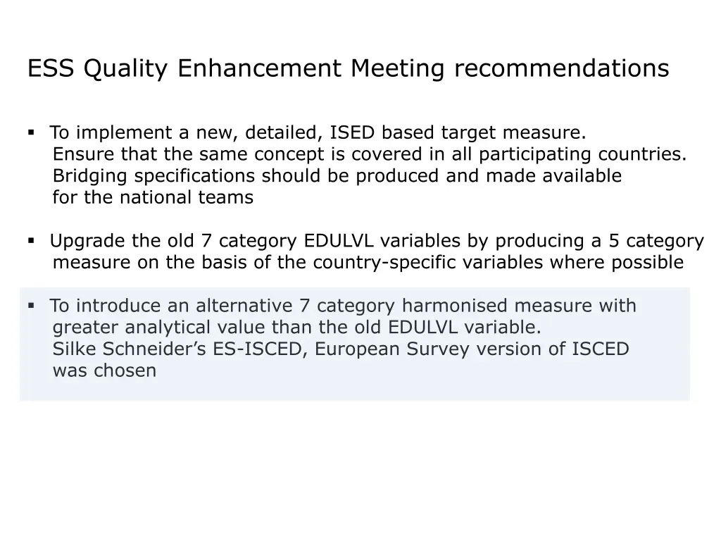 ess quality enhancement meeting recommendations