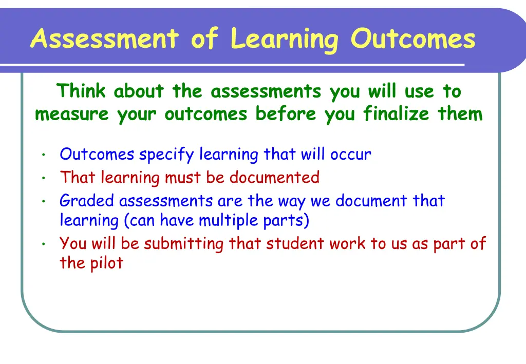 assessment of learning outcomes