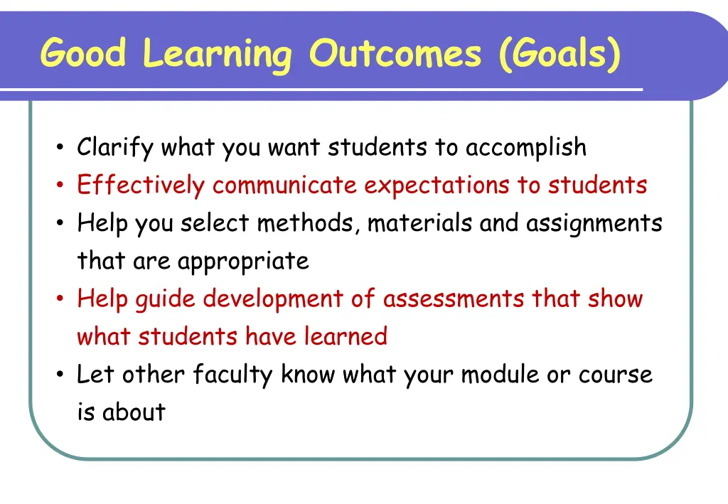 good learning outcomes goals