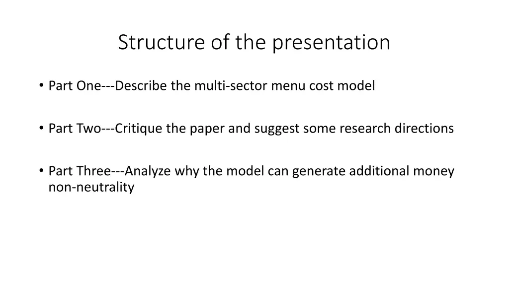 structure of the presentation