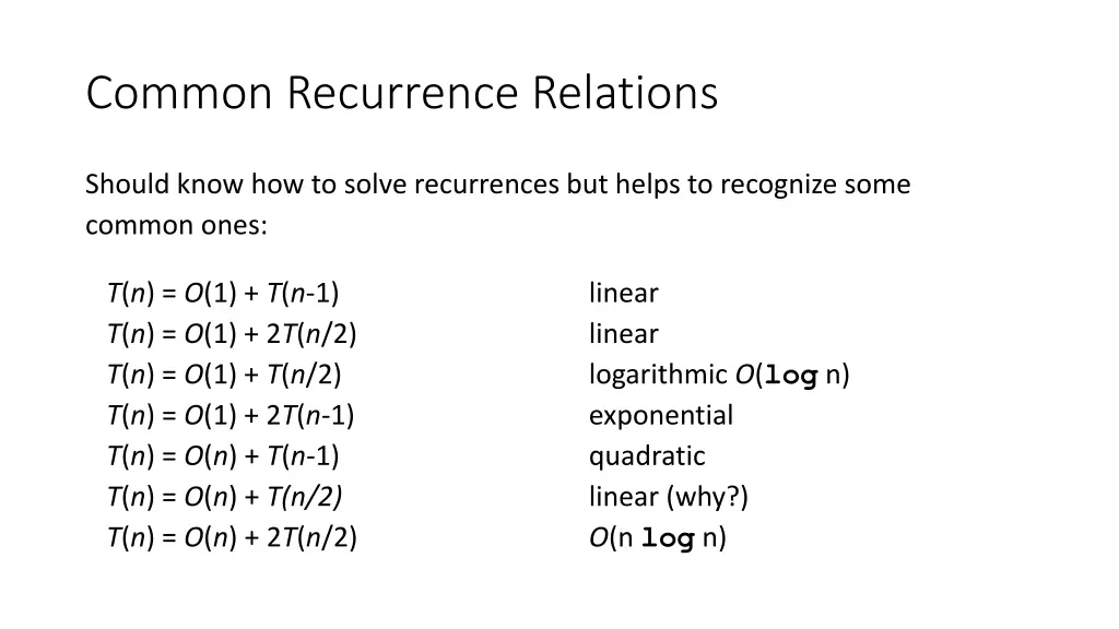 common recurrence relations