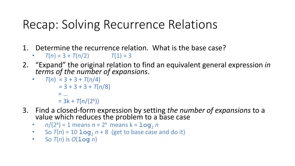 recap solving recurrence relations