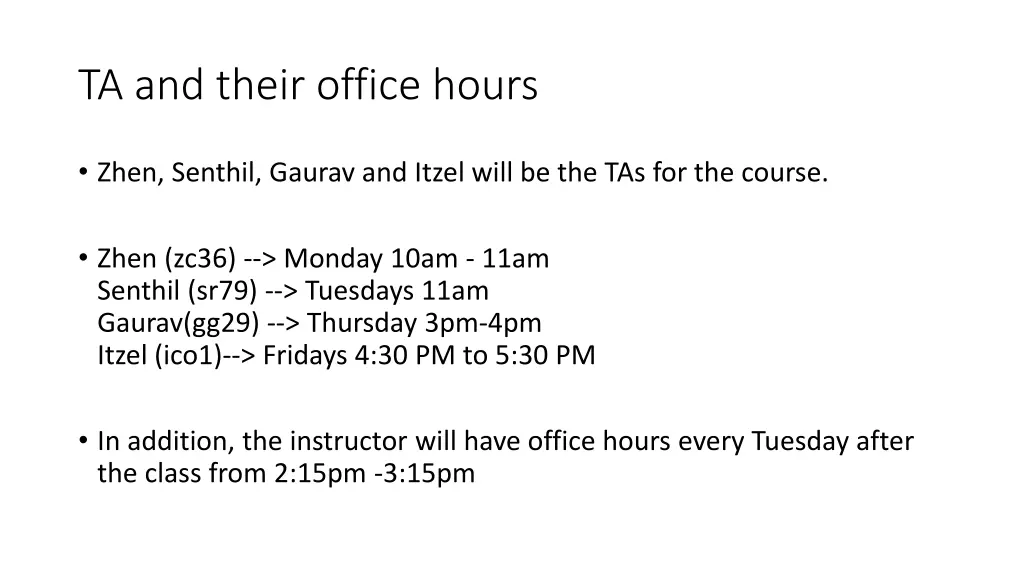 ta and their office hours