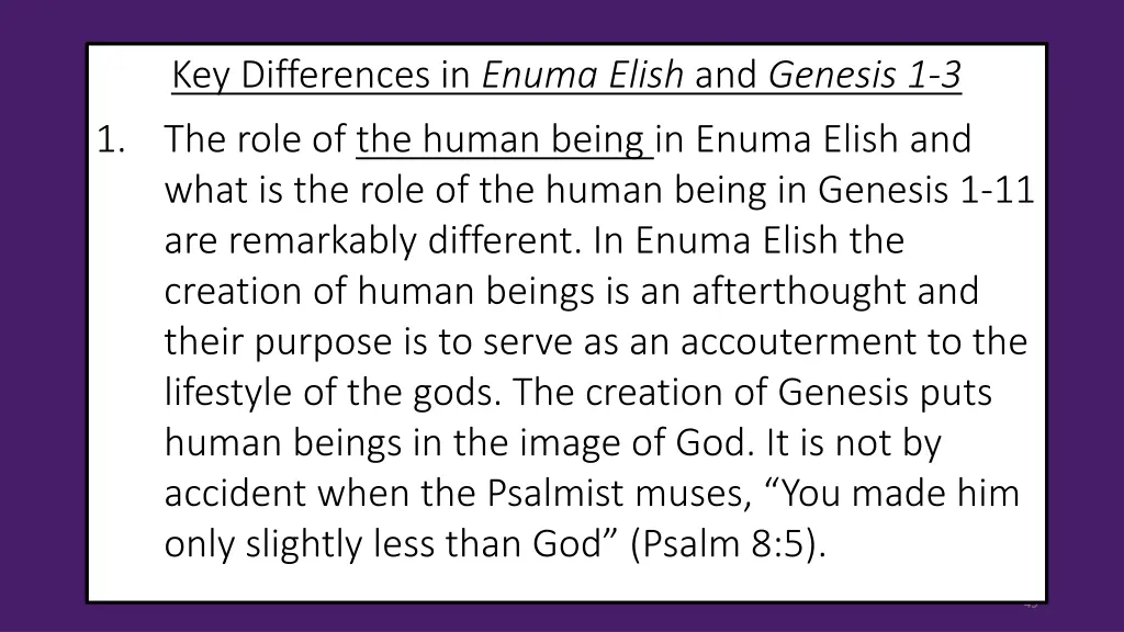 key differences in enuma elish and genesis 1 3