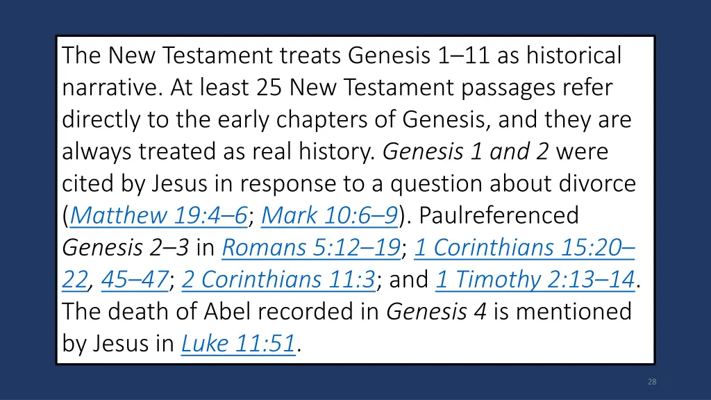 the new testament treats genesis