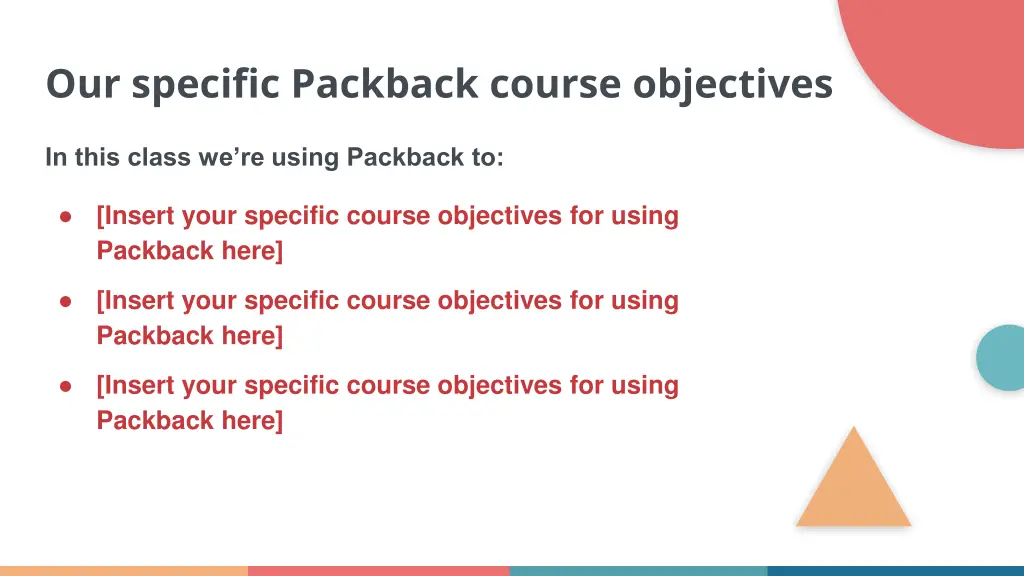 our specific packback course objectives