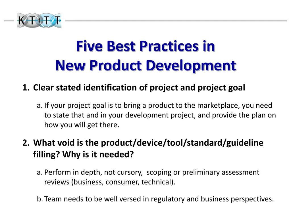five best practices in new product development