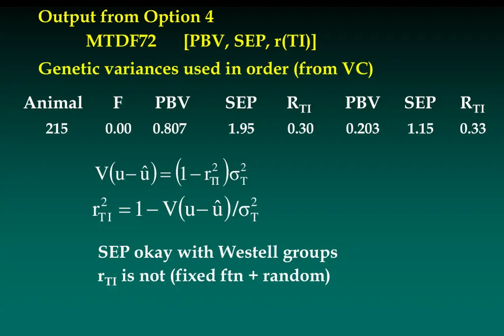 output from option 4 mtdf72 genetic variances