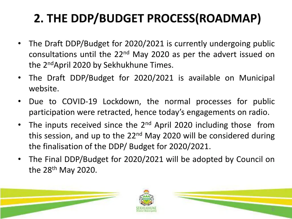 2 the ddp budget process roadmap 1