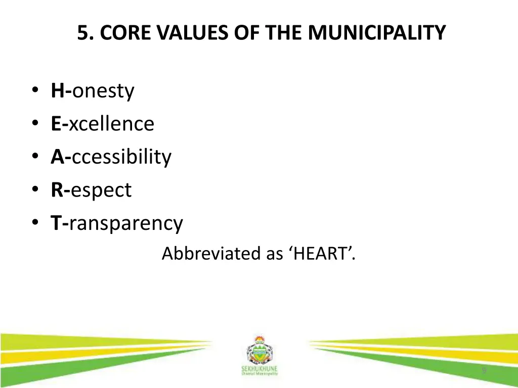 5 core values of the municipality