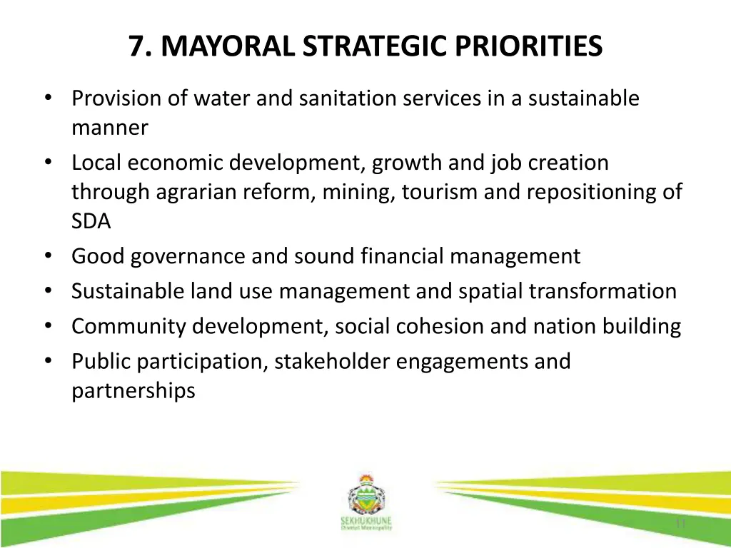 7 mayoral strategic priorities