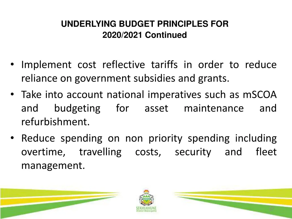 underlying budget principles for 2020 2021 1