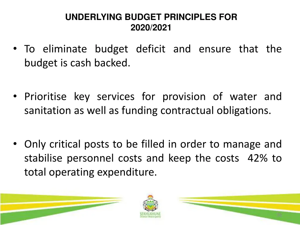 underlying budget principles for 2020 2021