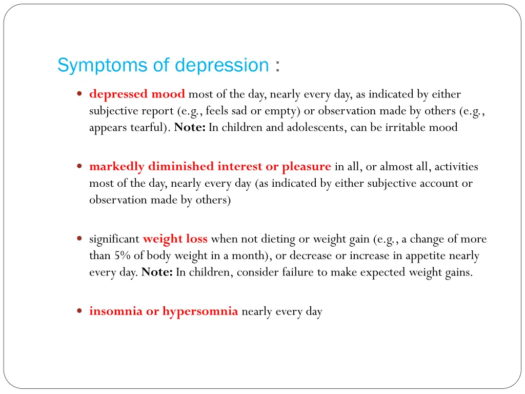 symptoms of depression