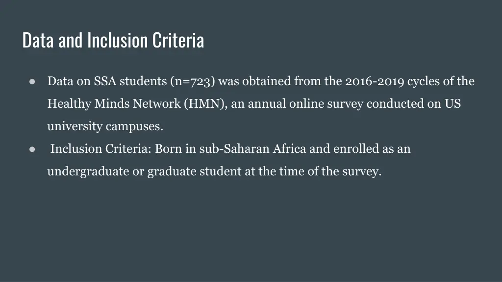 data and inclusion criteria