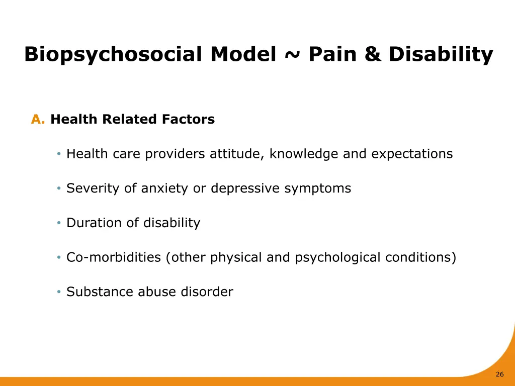 biopsychosocial model pain disability