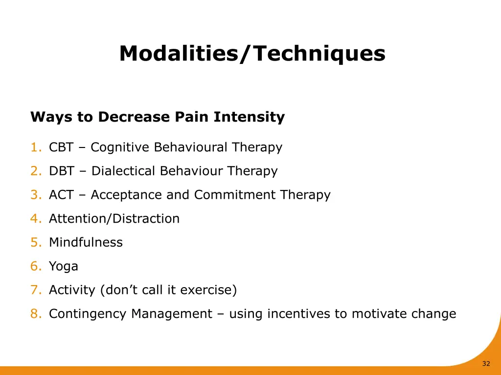 modalities techniques