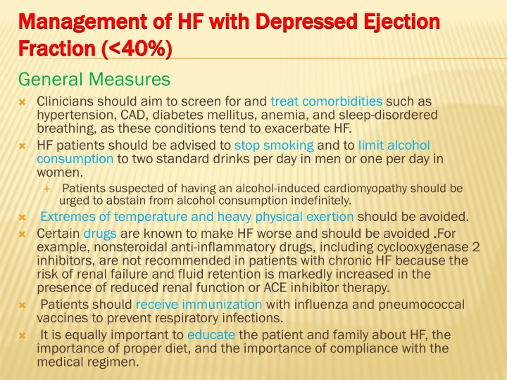 management of hf with depressed ejection