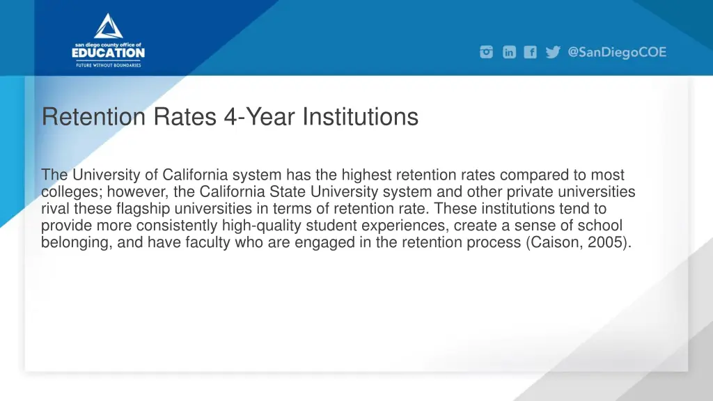 retention rates 4 year institutions