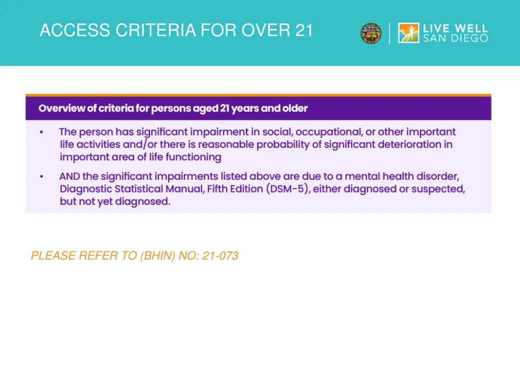 access criteria for over 21