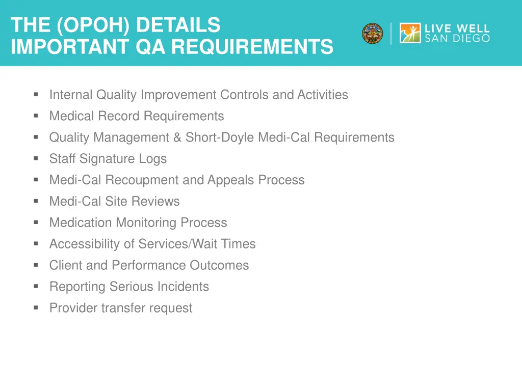 the opoh details important qa requirements