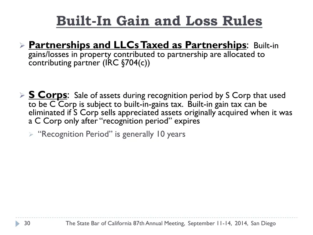 built in gain and loss rules