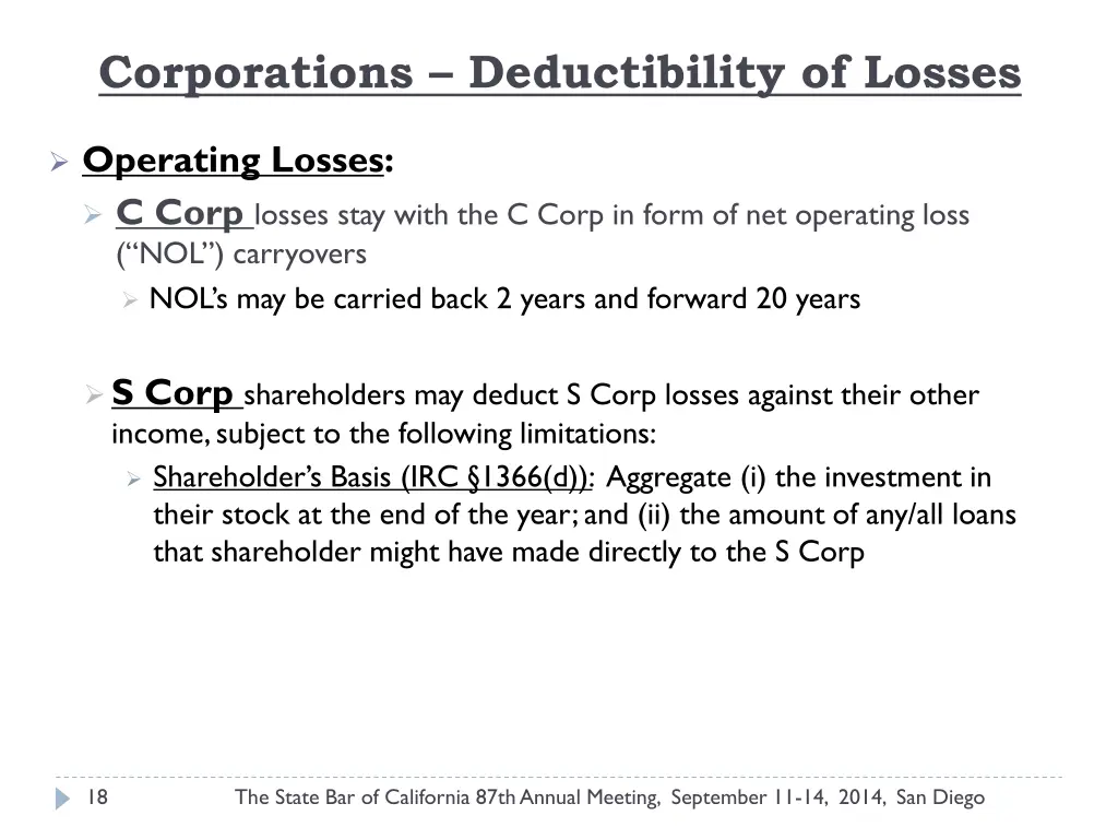 corporations deductibility of losses