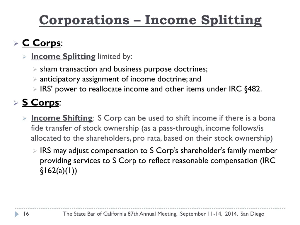 corporations income splitting