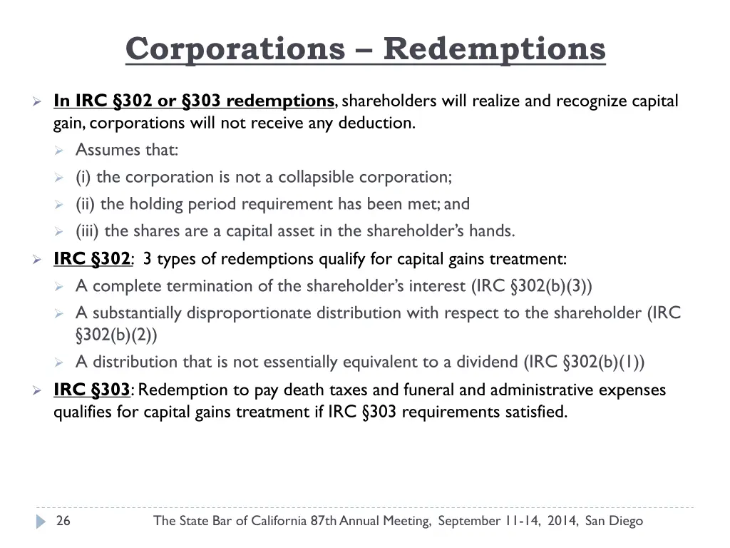 corporations redemptions