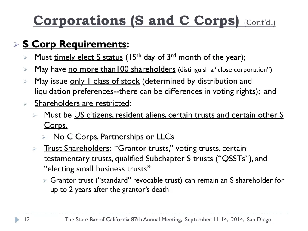 corporations s and c corps cont d