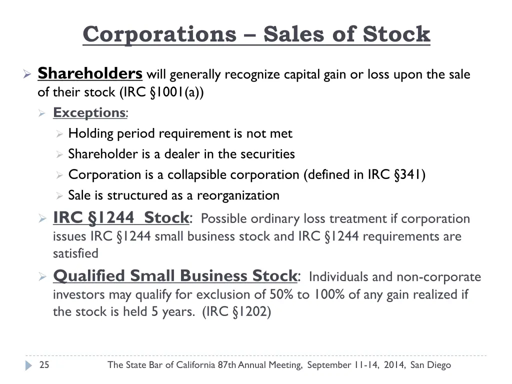 corporations sales of stock