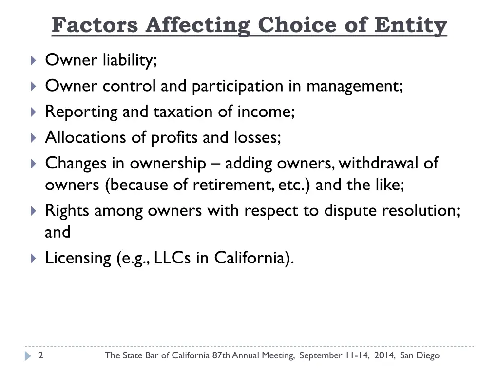 factors affecting choice of entity